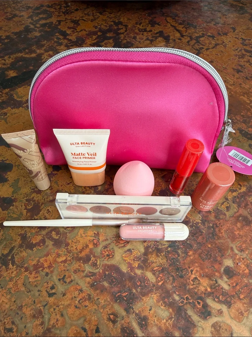 Sealed Ulta Beauty Hot Pink Zip Cosmetic Makeup Pouch w/8 Piece Makeup Bundle
